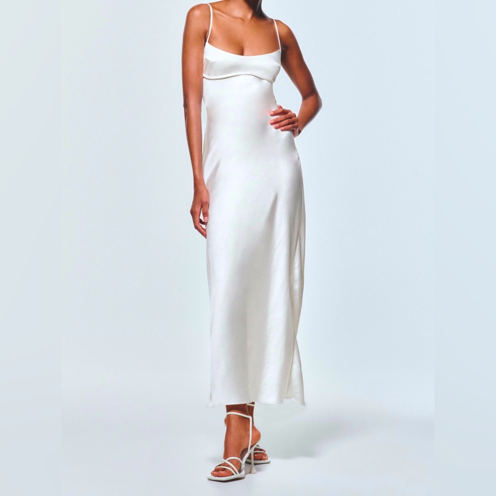BRAND NEW NEVER WORN ZARA WHITE SATIN MAXI SLIP DRESS SIZE L SIZE 8-10